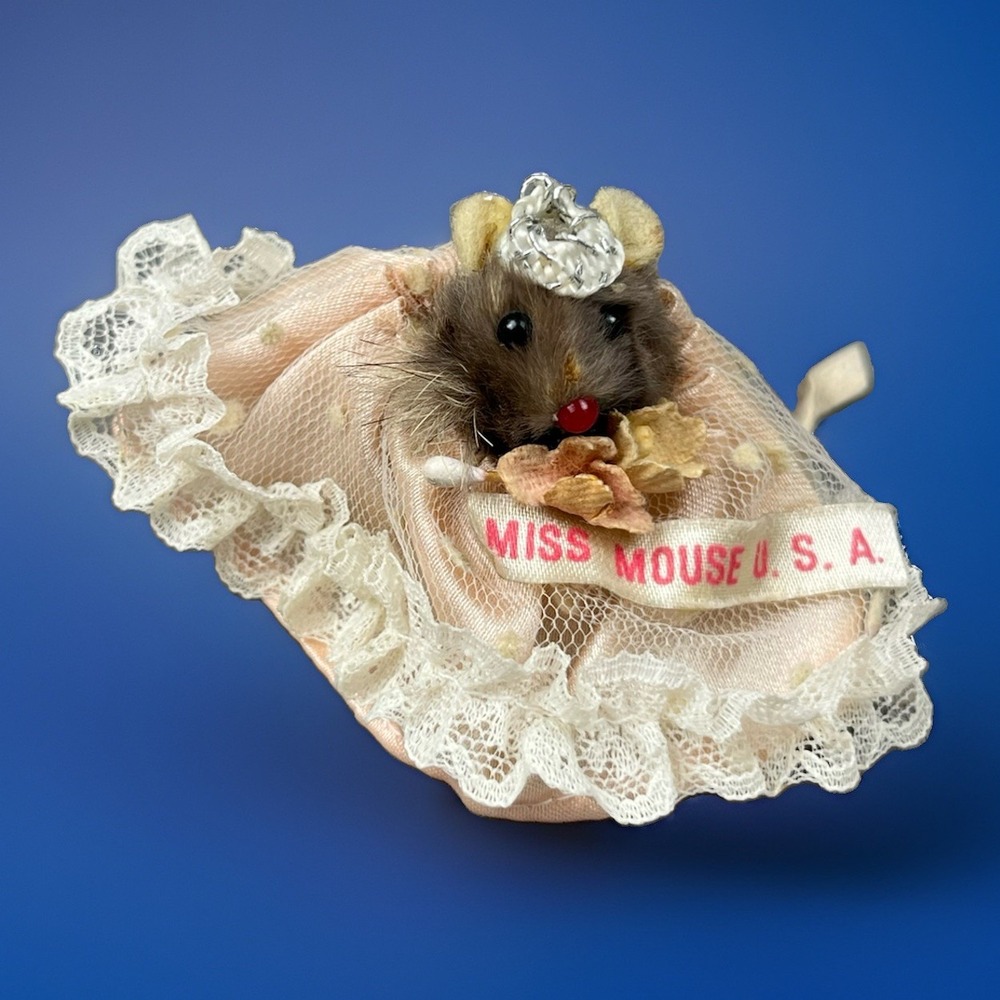 Vintage Mice Original Fur Toy West Germany Miss Mouse USA Pageant